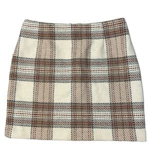H&M Cream Checked Mini Skirt Size 8 Wool